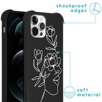 imoshion Design hoesje met koord iPhone 12 (Pro) - Abstract Gezicht Bloem - Zwart