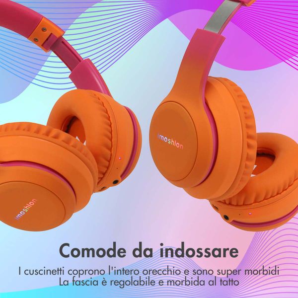 imoshion Draadloze Kinderkoptelefoon LED Light - Decibelbegrenzer - Met AUX kabel - Hot Pink / Apricot Orange Crush