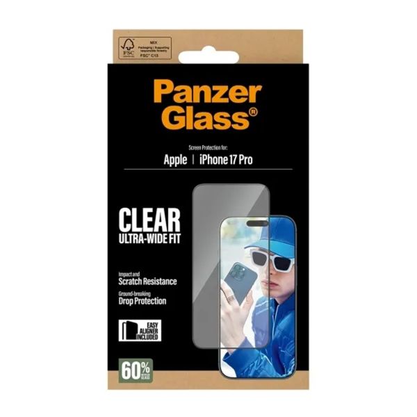 PanzerGlass Ultra-Wide Fit Anti-Bacterial Screenprotector incl. applicator Apple iPhone 17 Pro