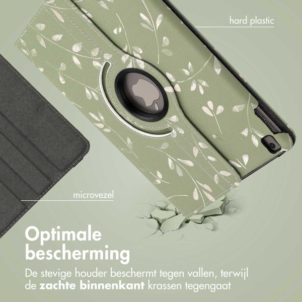 imoshion 360° Draaibare Design Bookcase Apple iPad 9 (2021) 10.2 inch / iPad 8 (2020) 10.2 inch / iPad 7 (2019) 10.2 inch - Green Flowers