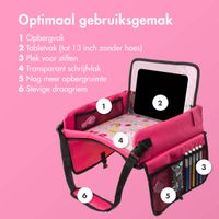 imoshion Reistafel - tablethouder auto - 7 opbergvakken - inclusief 2 kleurplaten - Roze