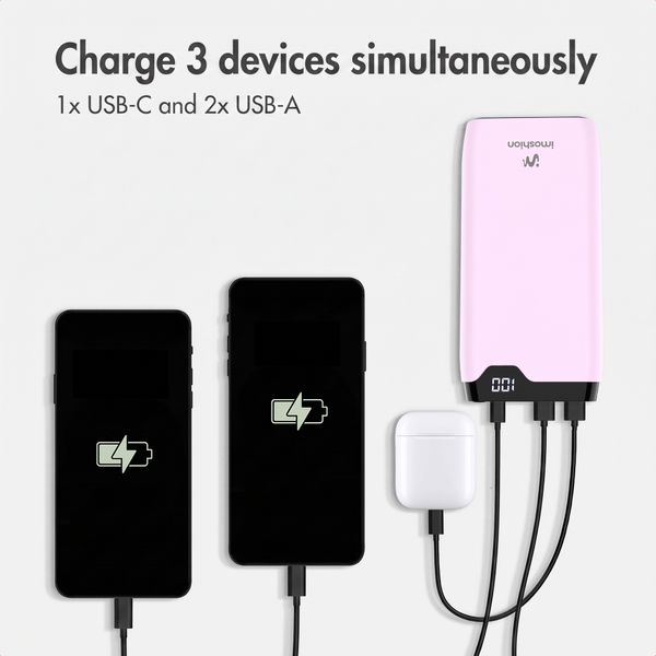 imoshion Power bank 20,000 mAh - 22.5W Fast charger - USB-C / USB-A - Pink