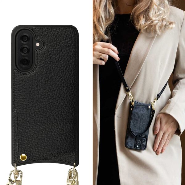 Selencia Nova Phone Case with Cord and Card Holder Samsung Galaxy A37 (5G) - Black