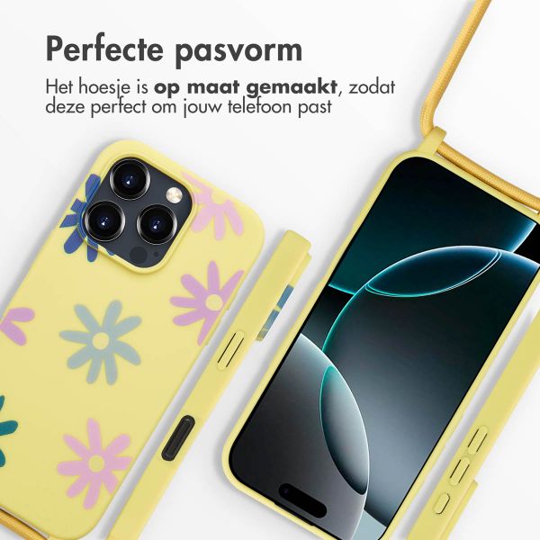 imoshion Siliconen design hoesje met koord iPhone 16 Pro Max - Yellow Flower Distance