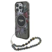 Guess MagSafe IML Flowers Case met beads strap Apple iPhone 16 Pro Max - Zwart