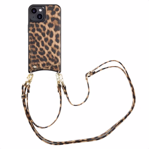 Selencia Nova Backcover met koord en pashouder iPhone 14 - Leopard