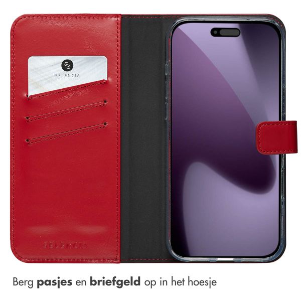 Selencia Echt Leren Bookcase Apple iPhone 17 Pro Max - Rood