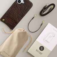 Selencia Nova Croco Phone Case with Cord and Card Holder Apple iPhone 16 - Choco Brown