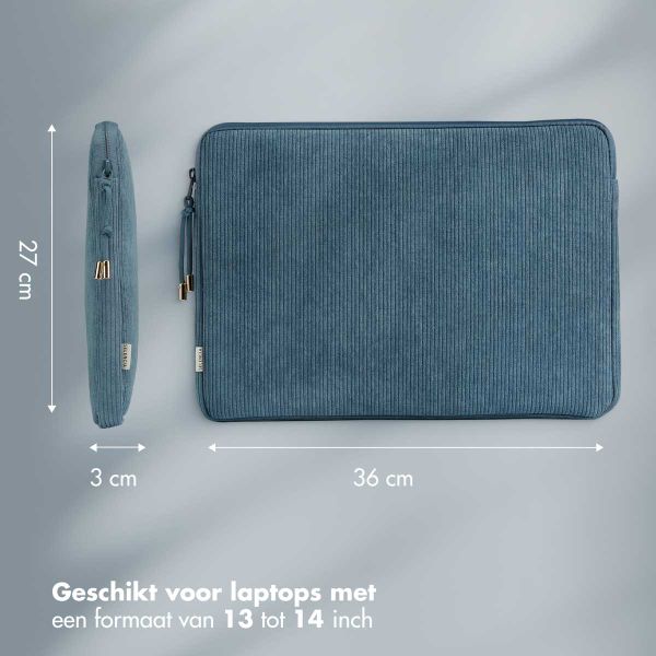 Selencia Corduroy Laptop hoes 13-14 inch - Laptopsleeve - Slate Blue