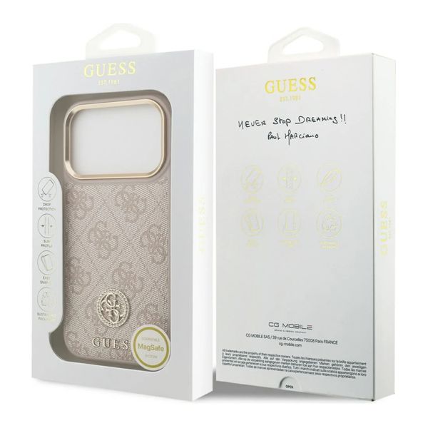 Guess Classic Strass Logo Leather Backcover met MagSafe Apple iPhone 17 Pro - Roze