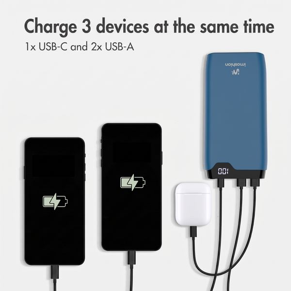 imoshion Power bank 20,000 mAh - 22.5W Fast charger - USB-C / USB-A - Blue