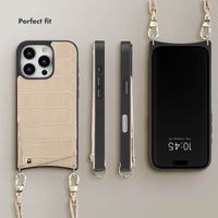 Selencia Nova Croco Phone Case with Cord and Card Holder Apple iPhone 16 Pro - Beige