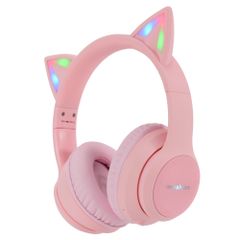 imoshion Draadloze Kinderkoptelefoon LED Light Cat Ear - Decibelbegrenzer - Met AUX kabel - Roze