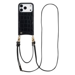 Selencia Nova Croco Telefoonhoes met Koord en Pashouder Apple iPhone 17 Pro - Zwart