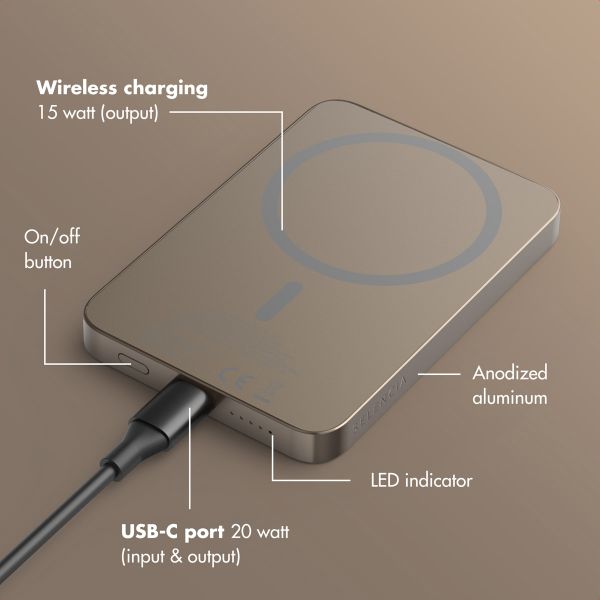 Selencia Vivid Powerbank 5,000 mAh - Wireless Powerbank - MagSafe and Qi - Desert Gold / Country Moo'd