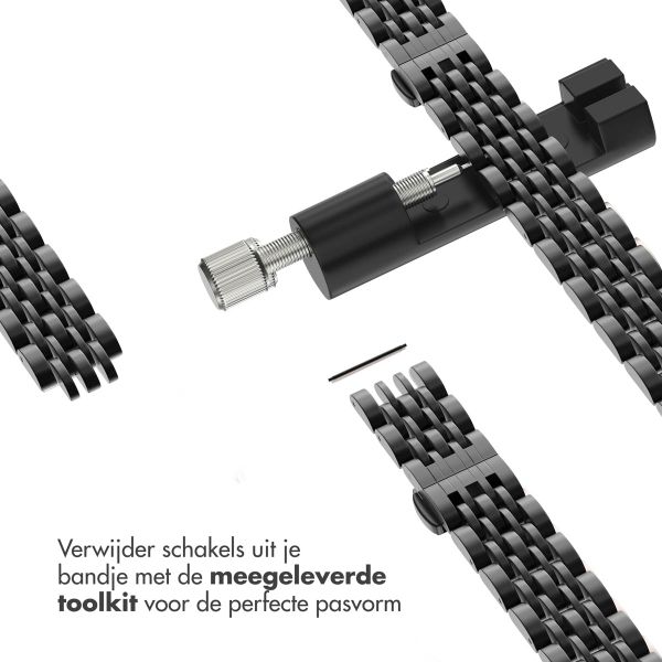 Selencia Slim Steel Jubilee Inspired schakelbandje Apple Watch Series 1 t/m 9 / SE (38/40/41 mm) | Series 10 / 11 (42 mm) - Zwart