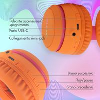 imoshion Draadloze Kinderkoptelefoon LED Light - Decibelbegrenzer - Met AUX kabel - Hot Pink / Apricot Orange Crush