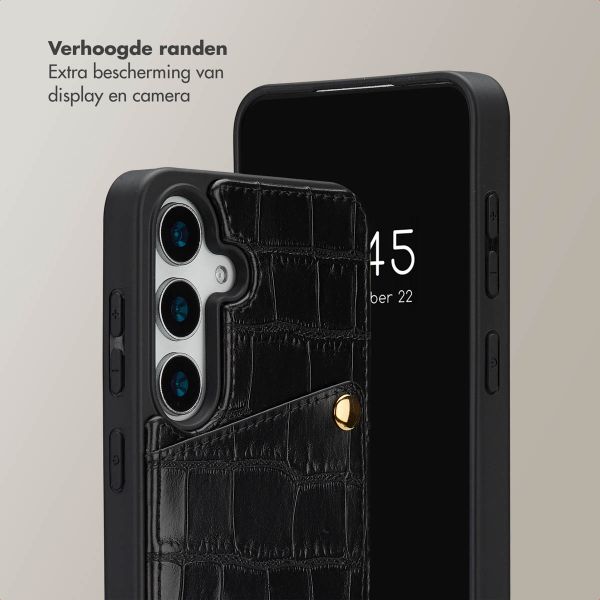 Selencia Nova Croco Telefoonhoes met Koord en Pashouder Samsung Galaxy S24 / S25 - Zwart