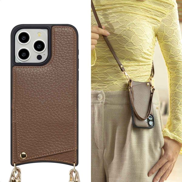 Selencia Nova Phone Case with Cord and Card Holder Apple iPhone 15 Pro Max - Mocha Brown