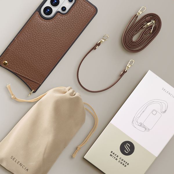 Selencia Nova Telefoonhoes met Koord en Pashouder Samsung Galaxy S26 Ultra - Mocha Brown