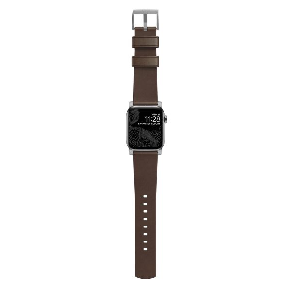 Nomad Modern Band van leder Apple Watch Series 1 t/m 9 / SE (38/40/41 mm) | Series 10 / 11 (42 mm) - Brown / Silver