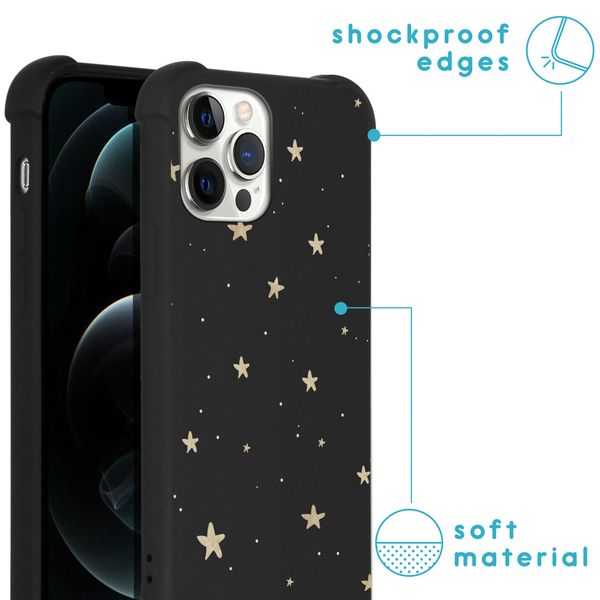 imoshion Design hoesje met koord iPhone 12 Pro Max - Sterren - Zwart / Goud