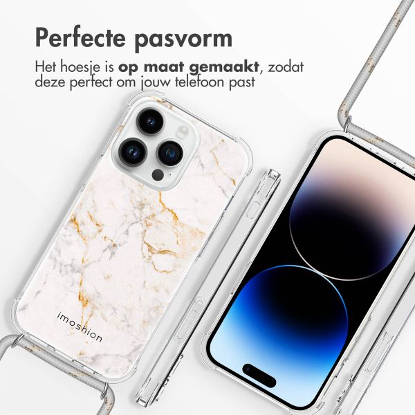 imoshion Design hoesje met koord iPhone 14 Pro - White Marble