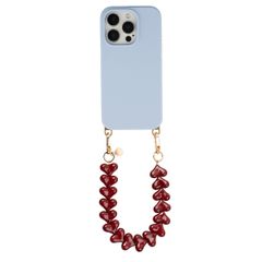 Selencia Rivièra MagSafe Backcover met afneembare haakjes voor de Apple iPhone 15 Pro - Powder Blue + Lova Polskoord - Burgundy