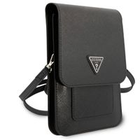 Guess Saffiano Triangle telefoontasje - Geschikt voor smartphones tot 7 inch - Zwart