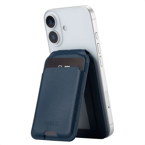 Accezz Leren Wallet met standaard - Geschikt voor MagSafe en Qi2 - Nightfall Blue