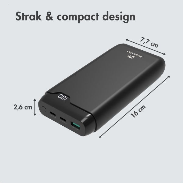 imoshion Powerbank 27.000 mAh + Accezz Ultra Slim GaN Oplader + Accezz USB-C naar USB-C kabel - 1 meter - Zwart