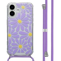 imoshion Design hoesje met koord Apple iPhone 16 - Tropical Violet Flowers Connect