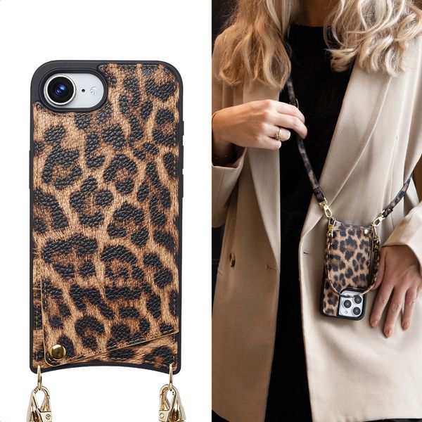 Selencia Nova Phone Case with Cord and Card Holder Apple iPhone 17e / 16e - Leopard
