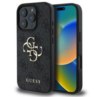 Guess 4G Metal Logo Backcover iPhone 16 Pro Max - Zwart