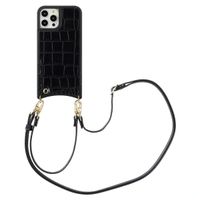 Selencia Nova Croco Phone Case with Cord and Card Holder Apple iPhone 12 (Pro) - Black
