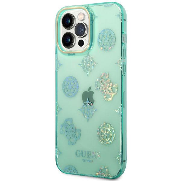 Guess Peony Glitter Backcover iPhone 14 Pro Max - Turquoise