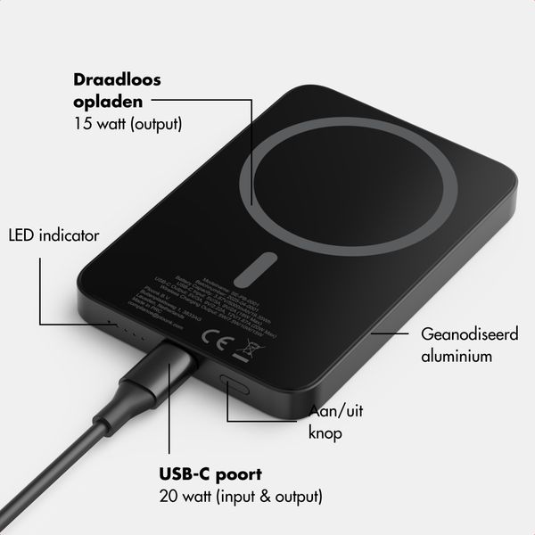 Selencia Vivid Powerbank 5.000 mAh - Draadloze Powerbank - Geschikt voor MagSafe en Qi - Black / Choco Flower Pop
