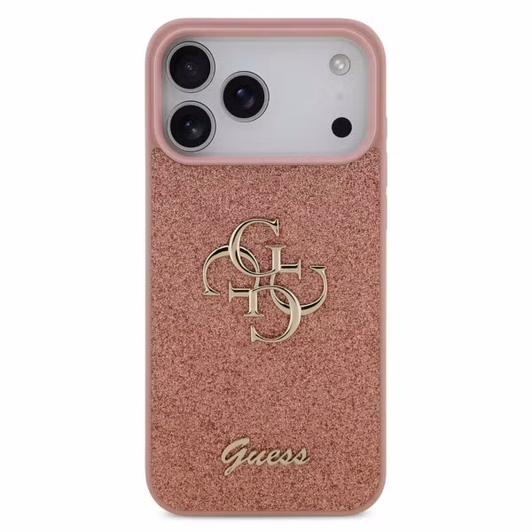 Guess 4G Metal Logo Glitter Backcover Apple iPhone 17 Pro - Roze