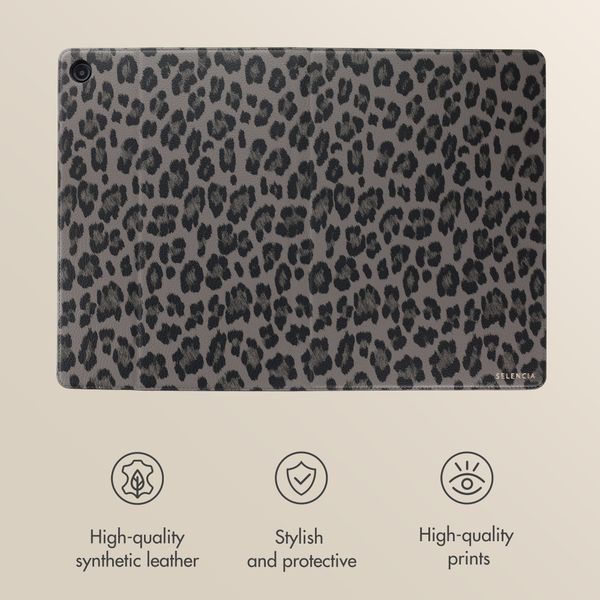 Selencia Sabi Bookcase with Leopard Print Samsung Galaxy Tab A11 Plus - Midnight Black