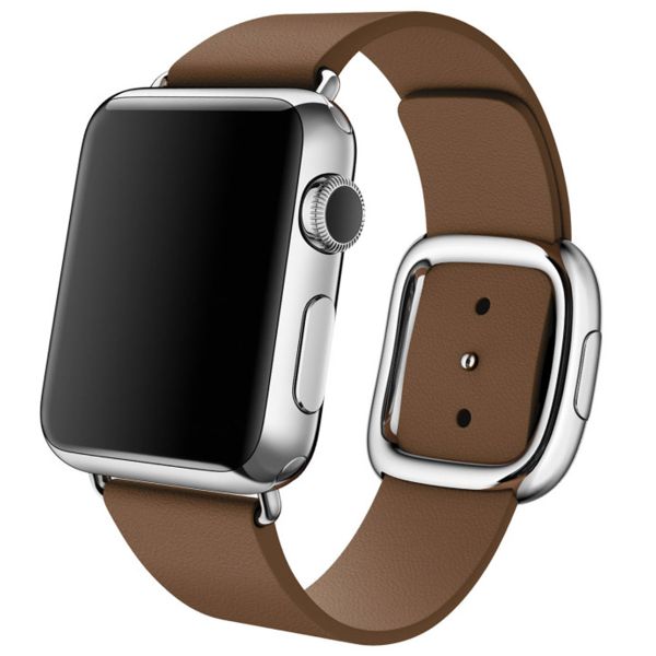 Apple Leather Band Modern Buckle Apple Watch Series 1 t/m 9 / SE (38/40/41 mm) | Series 10 (42 mm) - Maat M - Brown