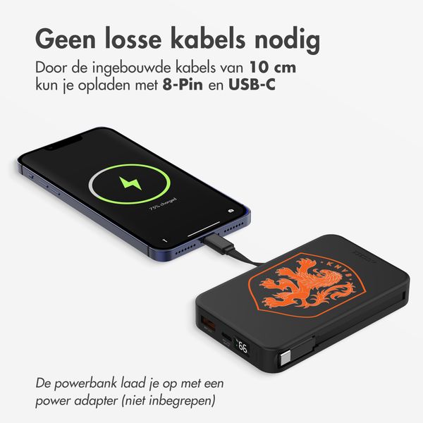 Accezz Powerbank met Geïntegreerde Kabels 10.000 mAh - Quick Charge en Power Delivery - Oranje Leeuw - Zwart