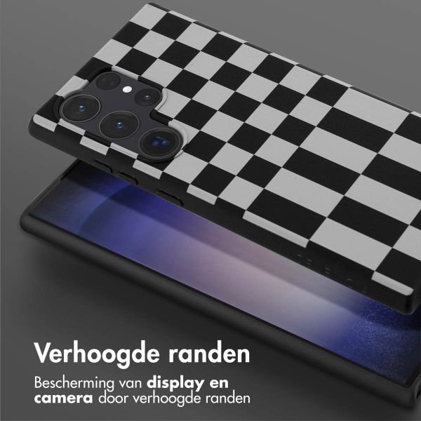 Selencia Siliconen design hoesje met afneembaar koord Samsung Galaxy S23 Ultra - Irregular Check Black