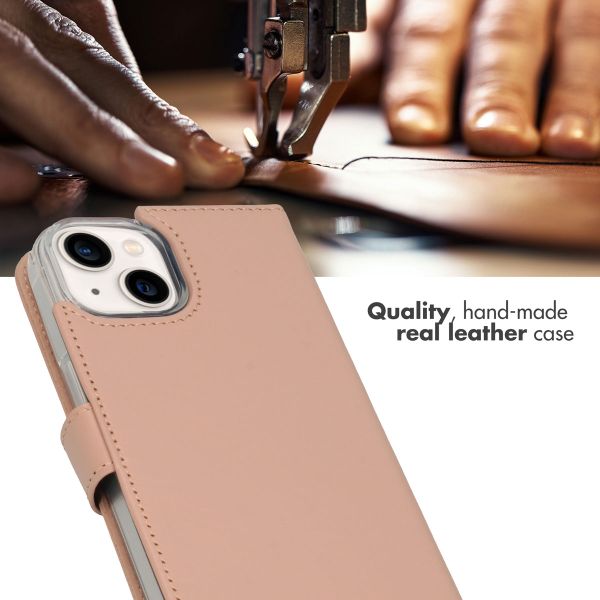 Selencia Genuine Leather Book Case Apple iPhone 14 - Dusty Pink