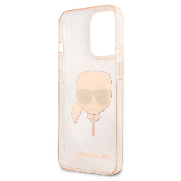 Karl Lagerfeld Karl's Head Silicone Backcover Glitter iPhone 13 Pro - Transparant Goud