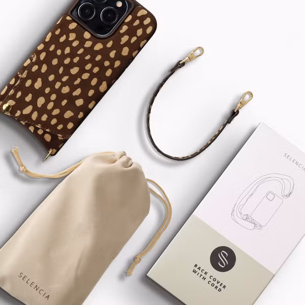 Selencia Nova Real Leather Backcover met Koord en Pashouder Apple iPhone 13 Pro - Fawn Chic