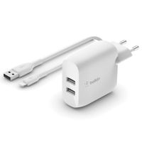 Belkin Boost↑Charge™ Dual USB Wall Charger iPhone SE (2022) + Lightning kabel - 24W - Wit