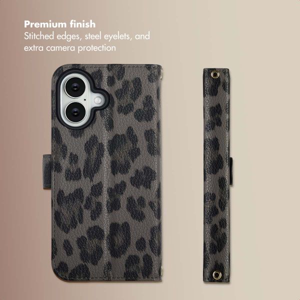 Selencia Sabi Bookcase with Leopard Print Apple iPhone 16 - Midnight Black