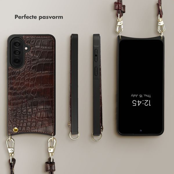 Selencia Nova Croco Telefoonhoes met Koord en Pashouder Samsung Galaxy A37 (5G) - Choco Brown