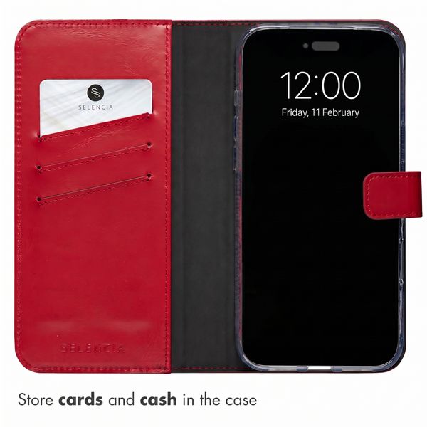 Selencia Genuine Leather Book Case Apple iPhone 18 Pro Max / 17 Pro Max - Red