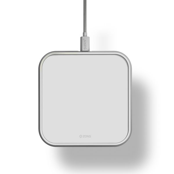 Zens Aluminium Single Wireless Charger - Draadloze oplader voor Apple en Samsung - 10 watt - Wit